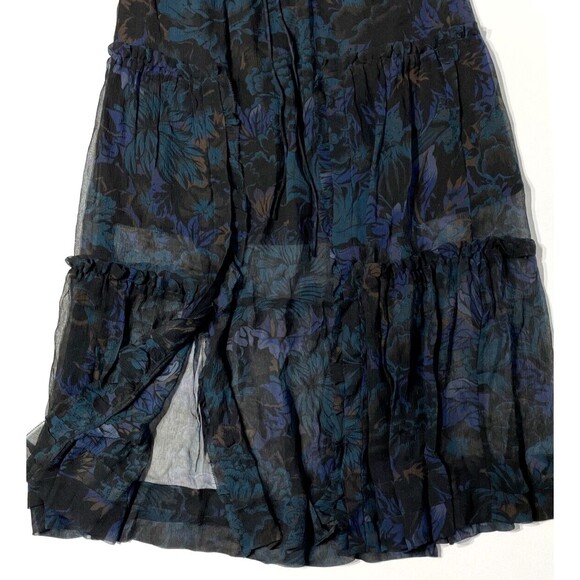 NWT $350 Coach Silk Skirt Tiered Front Slits Black Blue Floral Women Size 2 (A6) - Picture 3 of 8